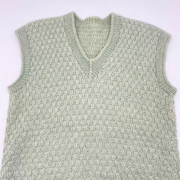 Handmade Sweater Vest Long Sleeveless Pale Green V-Neck Knit Light Academia Top - Picture 2 of 10